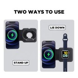 Chargeur sans fil 15W pliable 3 en 1 pour iPhone, AirPods & Apple Watch - Blanc