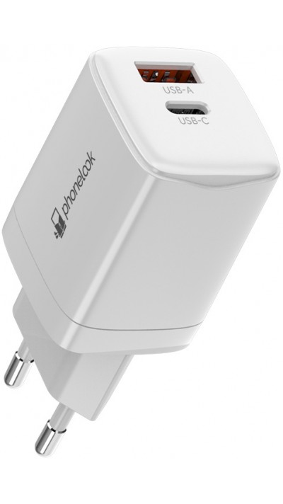 Chargeur secteur 20W USB et USB-C (Power Delivery) PhoneLook - Blanc