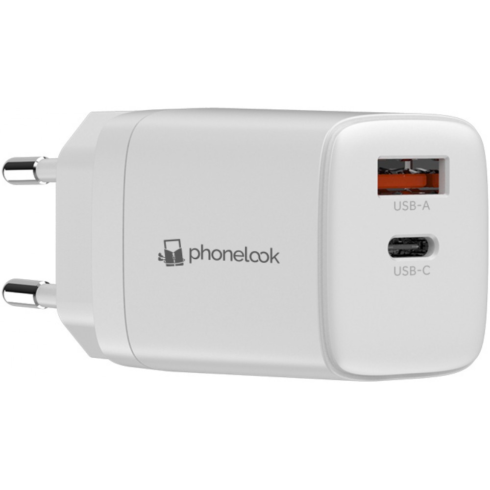 Chargeur secteur 20W USB et USB-C (Power Delivery) PhoneLook - Blanc