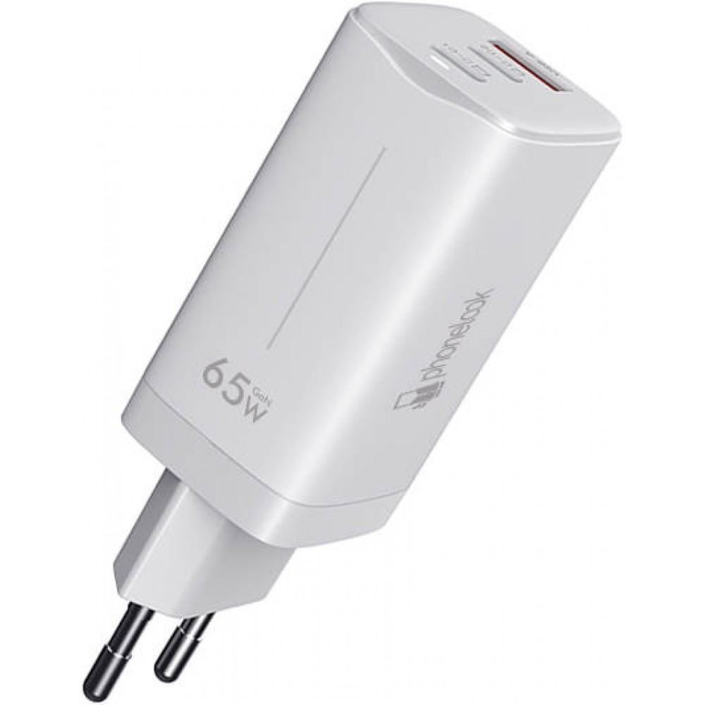 Chargeur secteur GaN 65W 2x USB-C et 1x USB-A (Power Delivery) - PhoneLook - Blanc