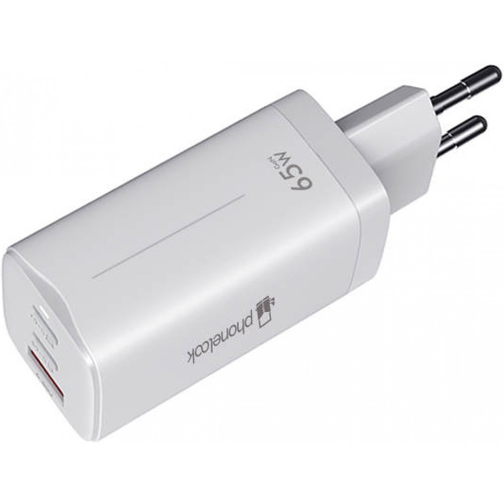 Ladegerät 65W GaN 2x USB-C und 1x USB (Power Delivery) - PhoneLook - Weiss