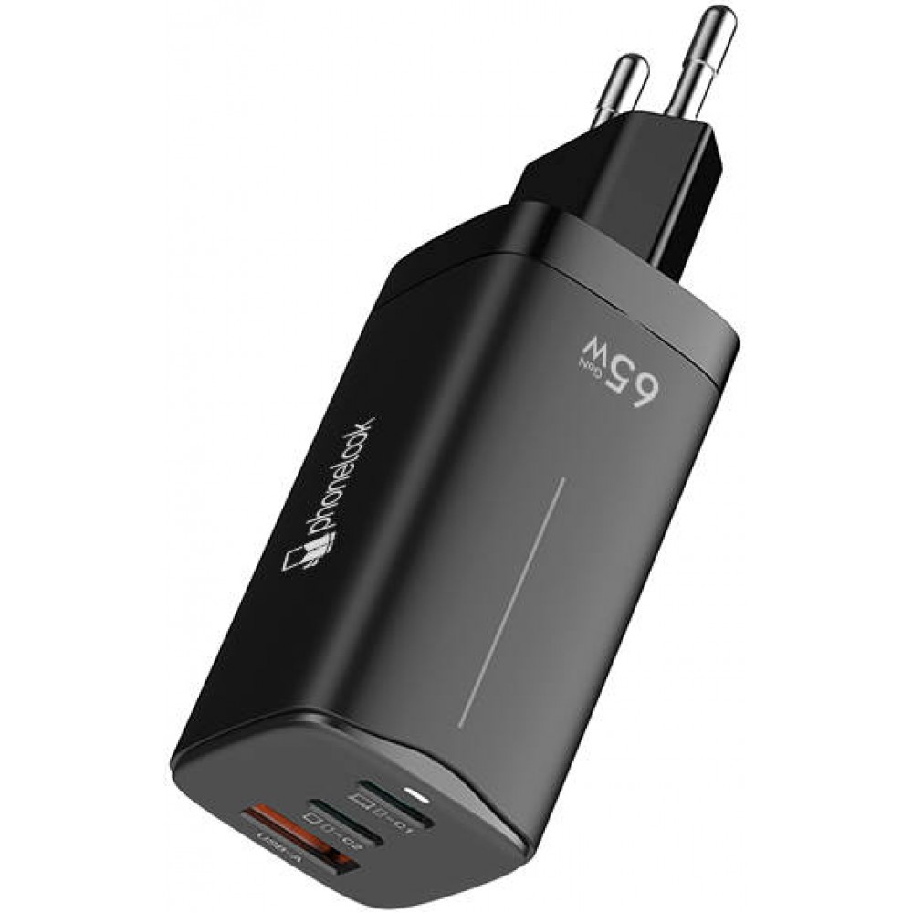 Chargeur secteur GaN 65W 2x USB-C et 1x USB-A (Power Delivery) - PhoneLook - Noir