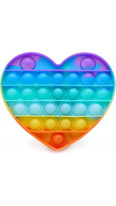 Coeur en silicone éclate-bulles pop anti-stress pour enfant et adulte arc-en-ciel