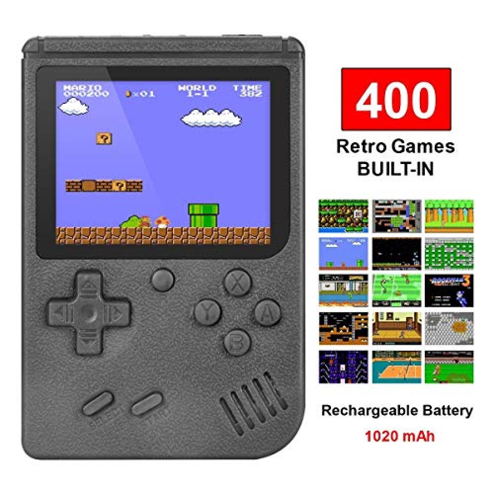 Handheld Retro Spiele-Konsole - 8-Bit Game Klassiker für Unterwegs mit 3" Display - Schwarz