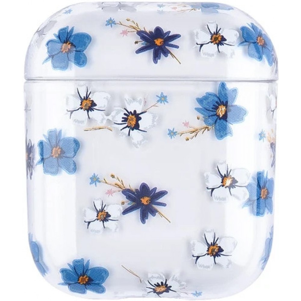 Coque AirPods 1 / 2 - Plastique transparent fleurs bleues