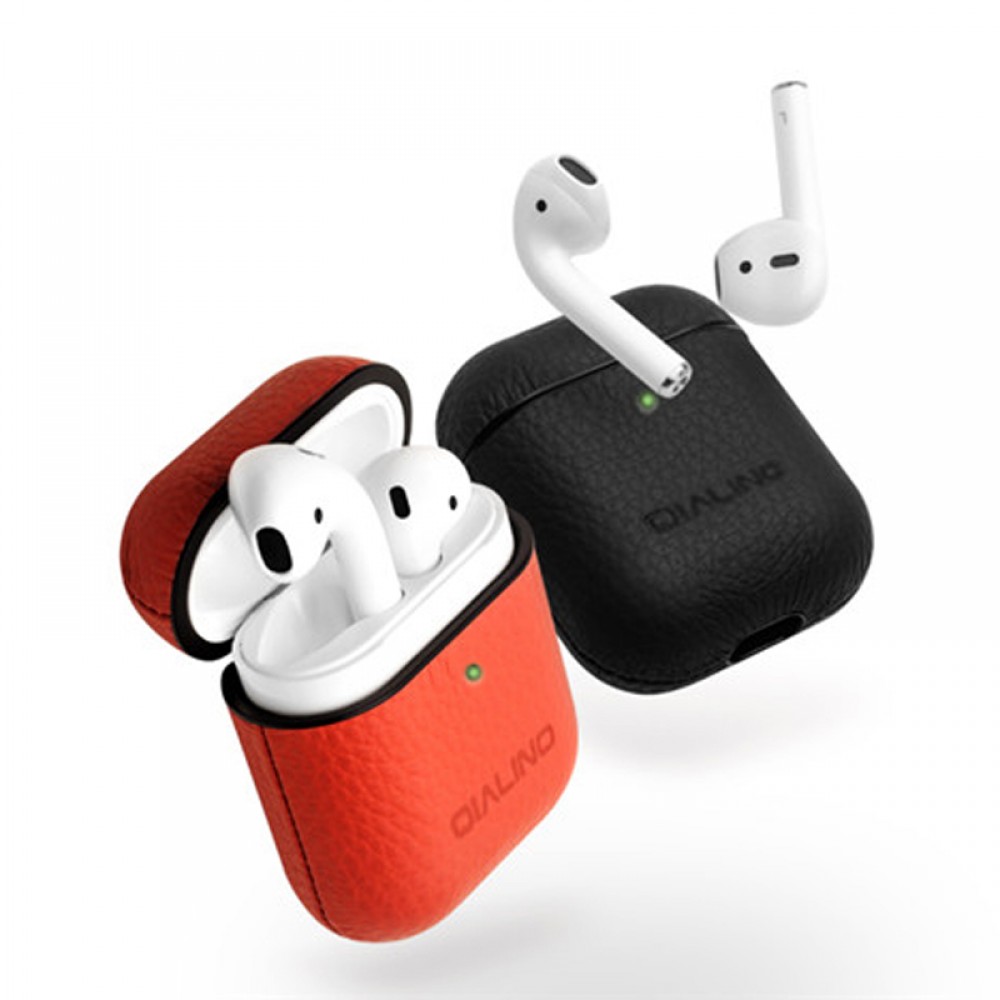 Hülle AirPods 1 / 2 - Qialino Echtleder - Schwarz