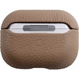 Coque AirPods 3 - Étui de luxe absorbant les chocs en cuir véritable - Beige foncé