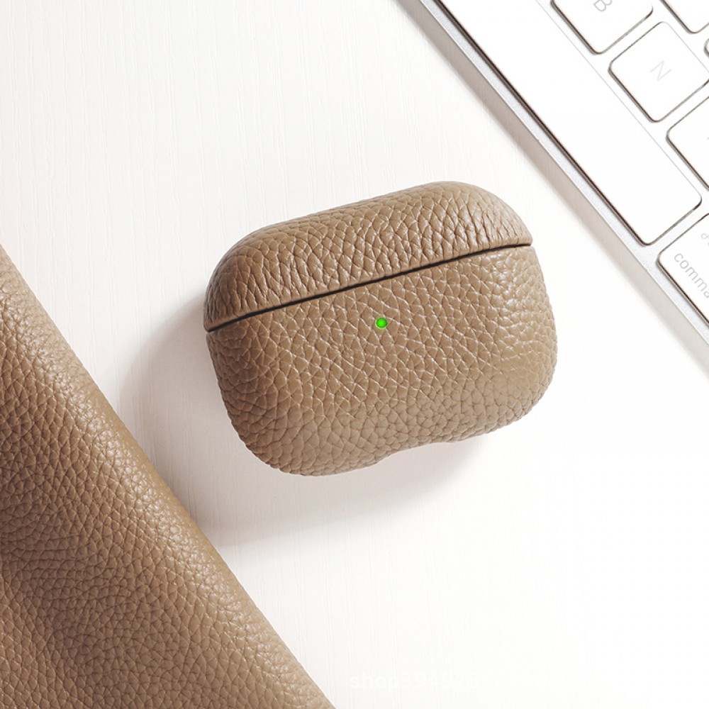 AirPods 3 Case Hülle - Schock absorbierend luxus case Echtleder - Dunkelbeige