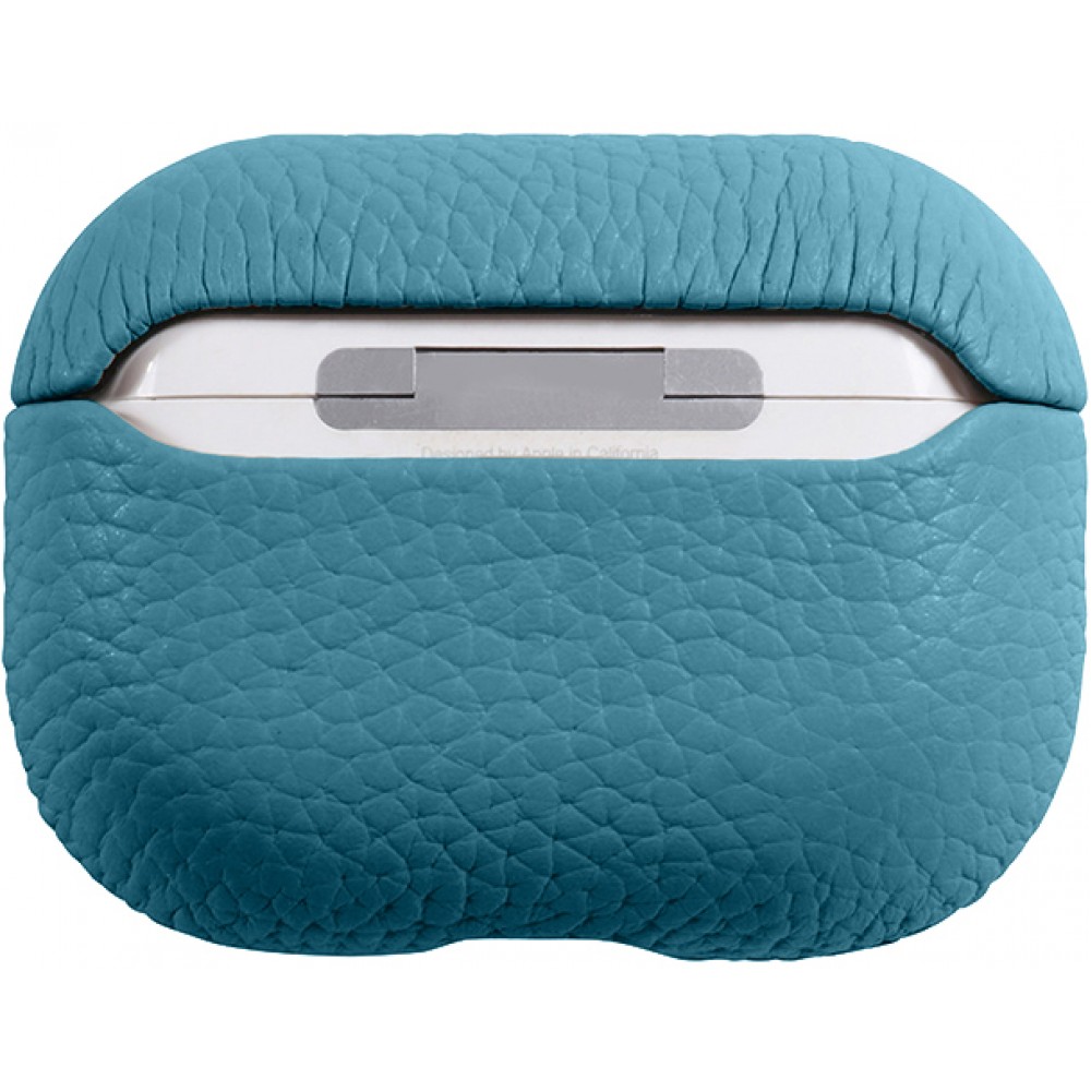 Coque AirPods Pro - Étui de luxe absorbant les chocs en cuir véritable - Bleu