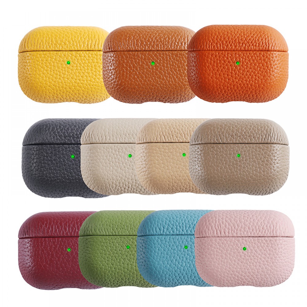 Coque AirPods Pro - Étui de luxe absorbant les chocs en cuir véritable - Bleu