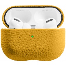 Coque AirPods Pro - Étui de luxe absorbant les chocs en cuir véritable - Jaune