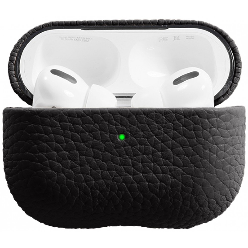 Coque AirPods Pro - Étui de luxe absorbant les chocs en cuir véritable - Noir