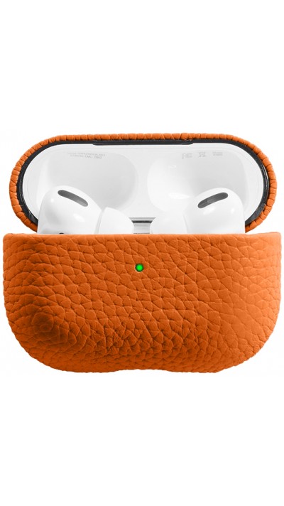Coque AirPods 3 - Étui de luxe absorbant les chocs en cuir véritable - Orange