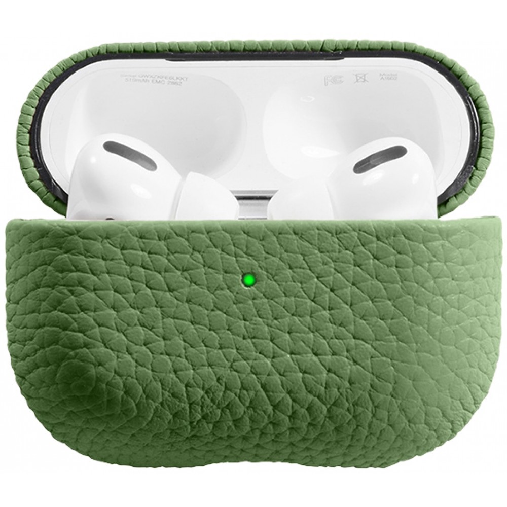 Coque AirPods 3 - Étui de luxe absorbant les chocs en cuir véritable - Vert foncé