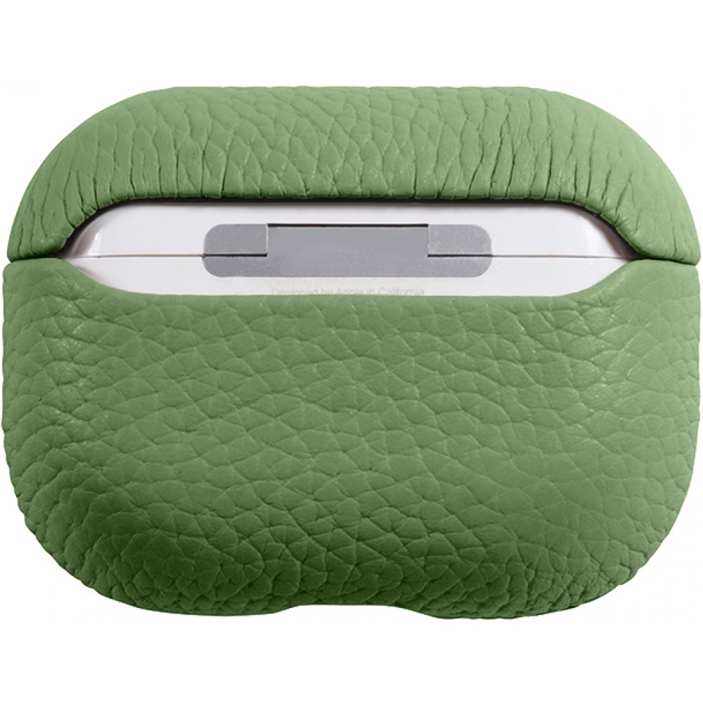 Coque AirPods 3 - Étui de luxe absorbant les chocs en cuir véritable - Vert foncé