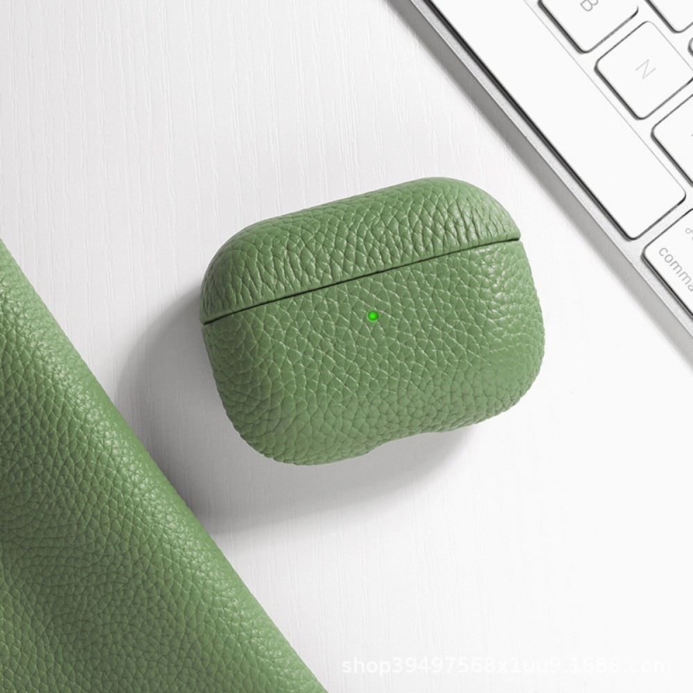 Coque AirPods 3 - Étui de luxe absorbant les chocs en cuir véritable - Vert foncé
