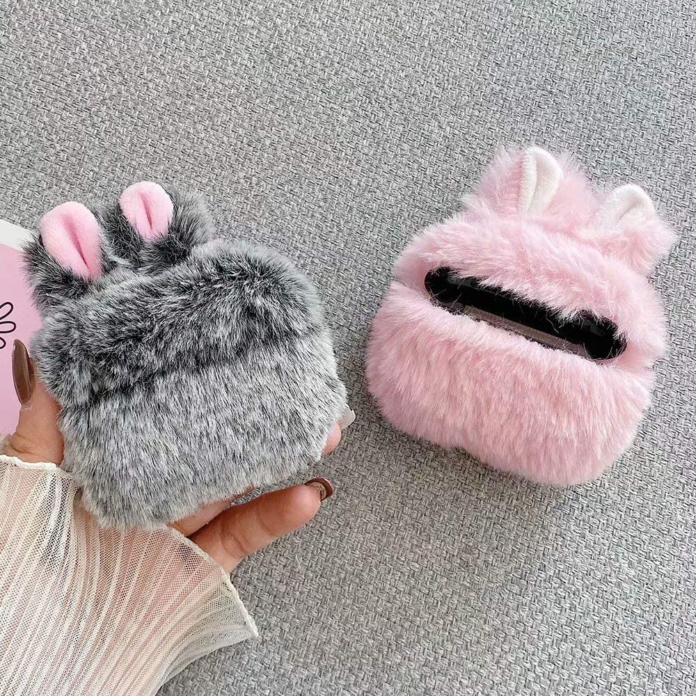 Coque AirPods Pro - Fluffy lapin  - Gris