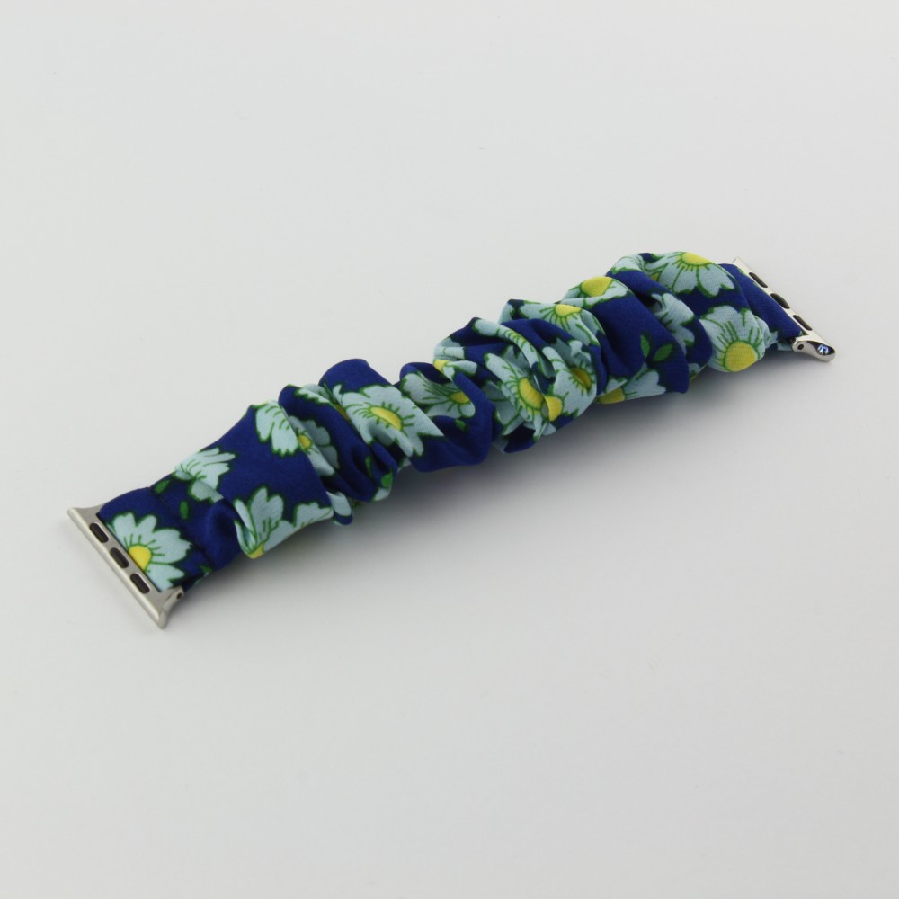 Bracelet tissu chouchous fleur bleu - Apple Watch 38mm / 40mm / 41mm