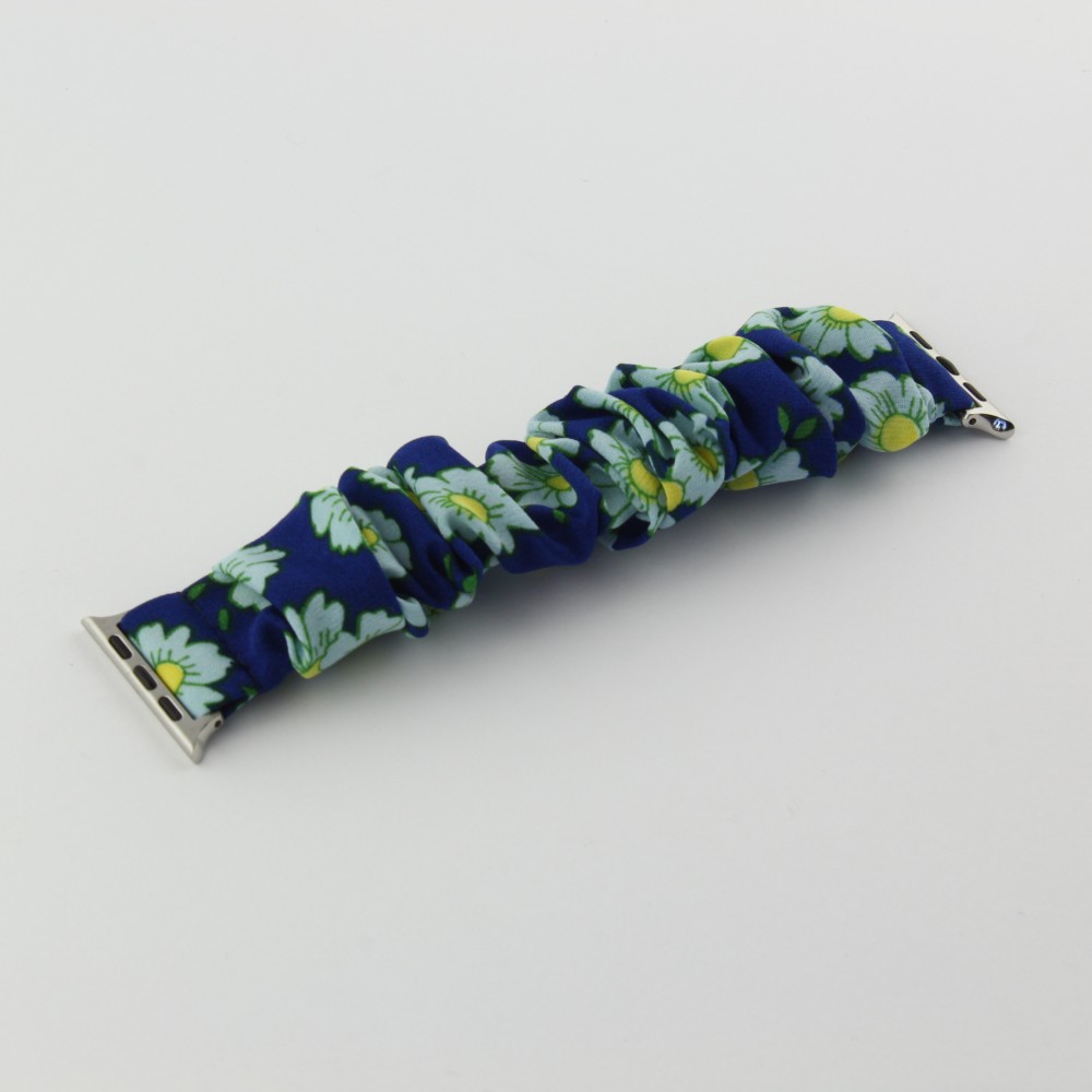 Bracelet tissu chouchous fleur bleu - Apple Watch 42mm / 44mm / 45mm