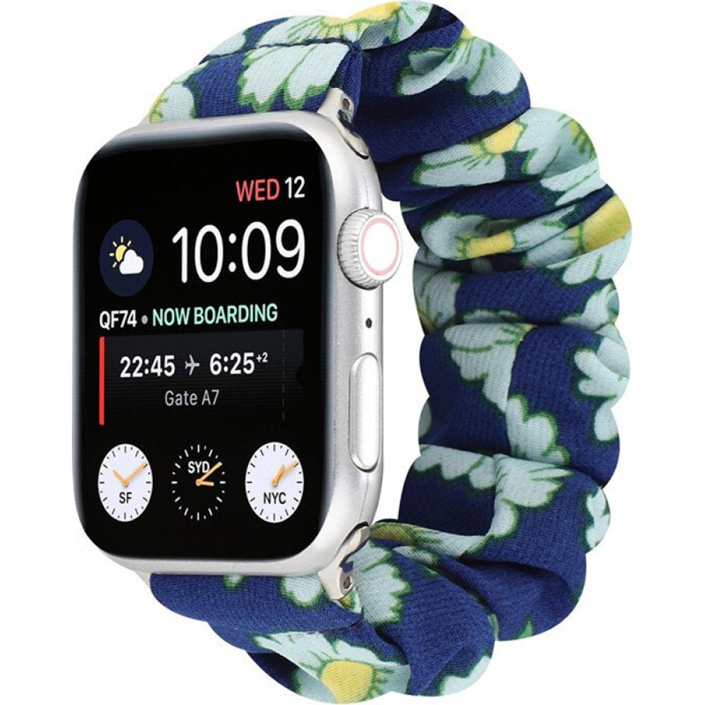Bracelet tissu chouchous fleur bleu - Apple Watch 42mm / 44mm / 45mm