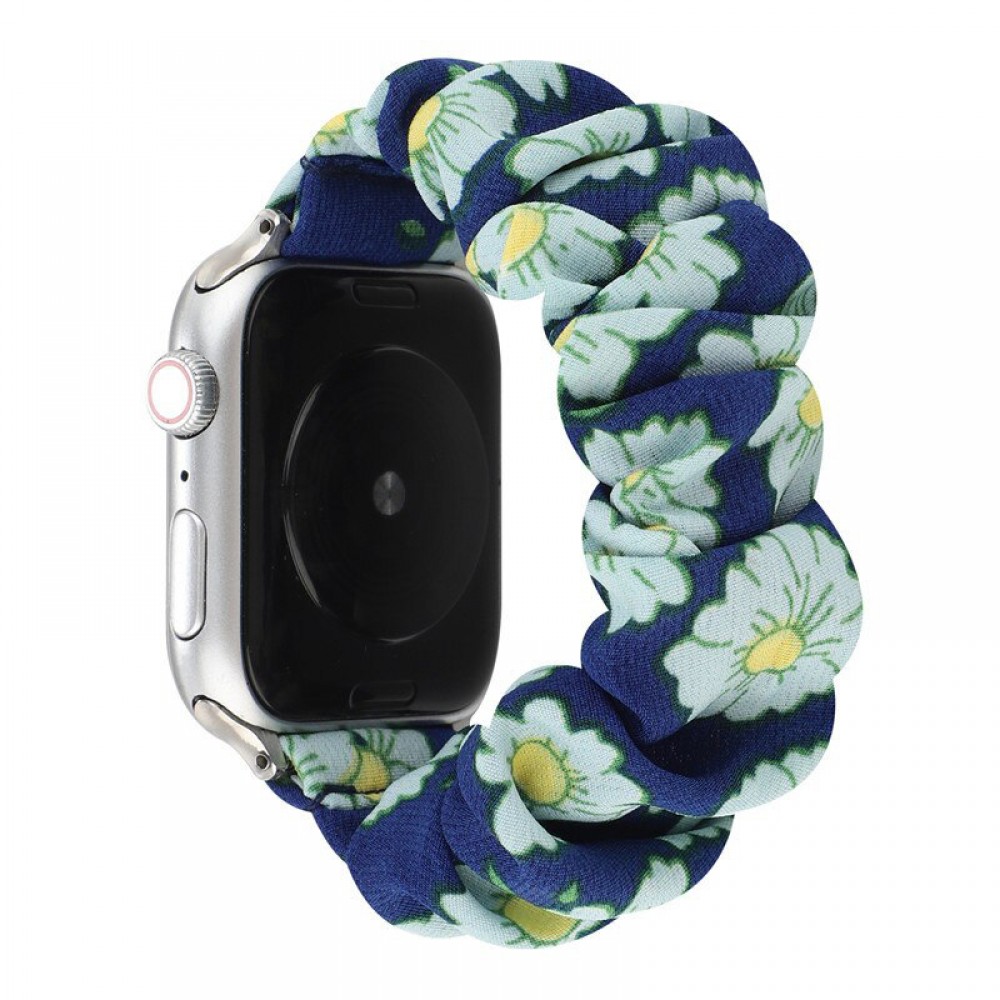 Bracelet tissu chouchous fleur bleu - Apple Watch 42mm / 44mm / 45mm