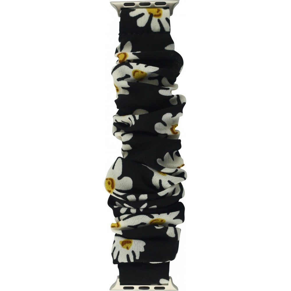 Stoff Ersatz Armband Scrunchie blumen schwarz - Apple Watch 38mm / 40mm / 41mm