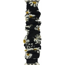 Bracelet tissu chouchous fleurs noir - Apple Watch 42mm / 44mm / 45mm