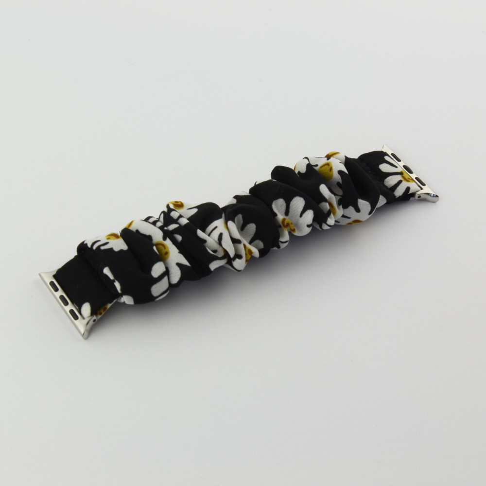 Bracelet tissu chouchous fleurs noir - Apple Watch 42mm / 44mm / 45mm