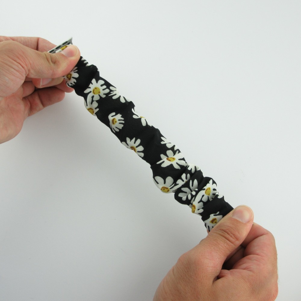 Bracelet tissu chouchous fleurs noir - Apple Watch 42mm / 44mm / 45mm