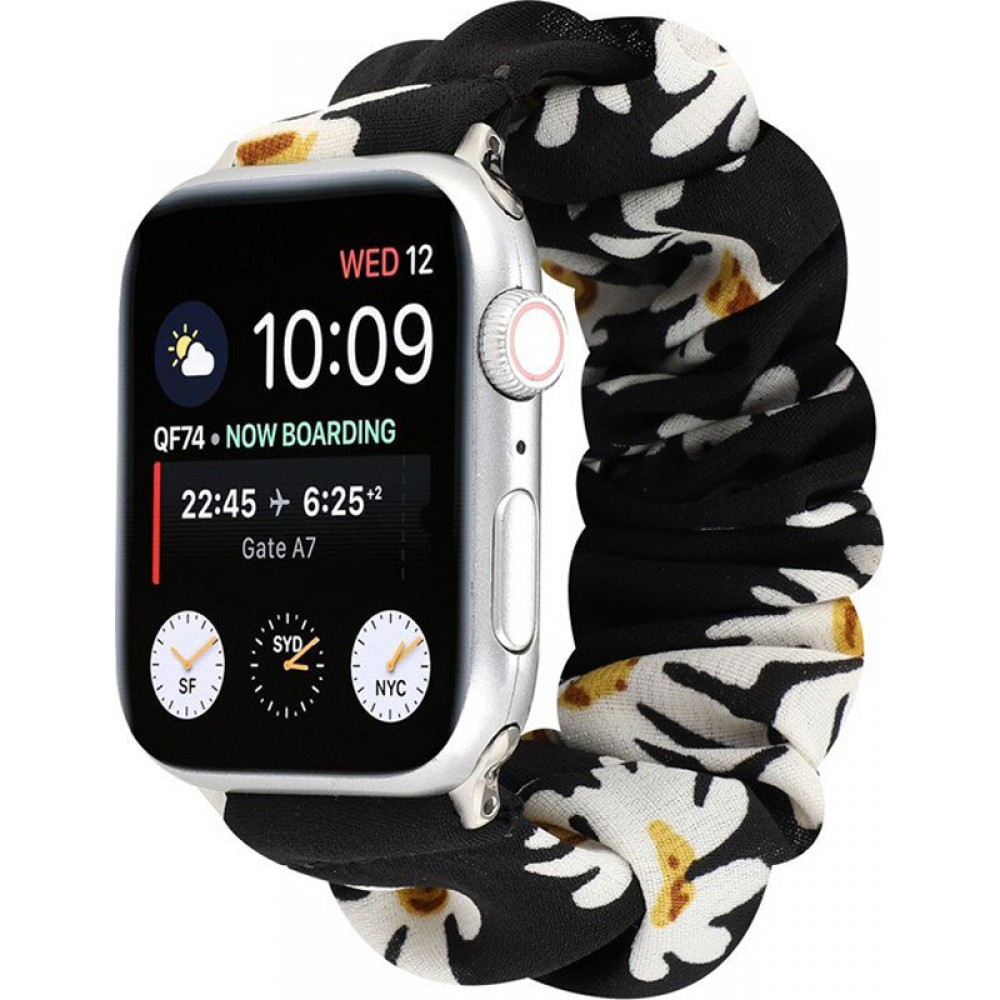 Stoff Ersatz Armband Scrunchie blumen schwarz - Apple Watch 38mm / 40mm / 41mm