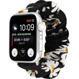 Stoff Ersatz Armband Scrunchie blumen schwarz - Apple Watch 38mm / 40mm / 41mm