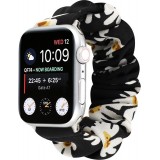 Stoff Ersatz Armband Scrunchie blumen schwarz - Apple Watch 42mm / 44mm / 45mm