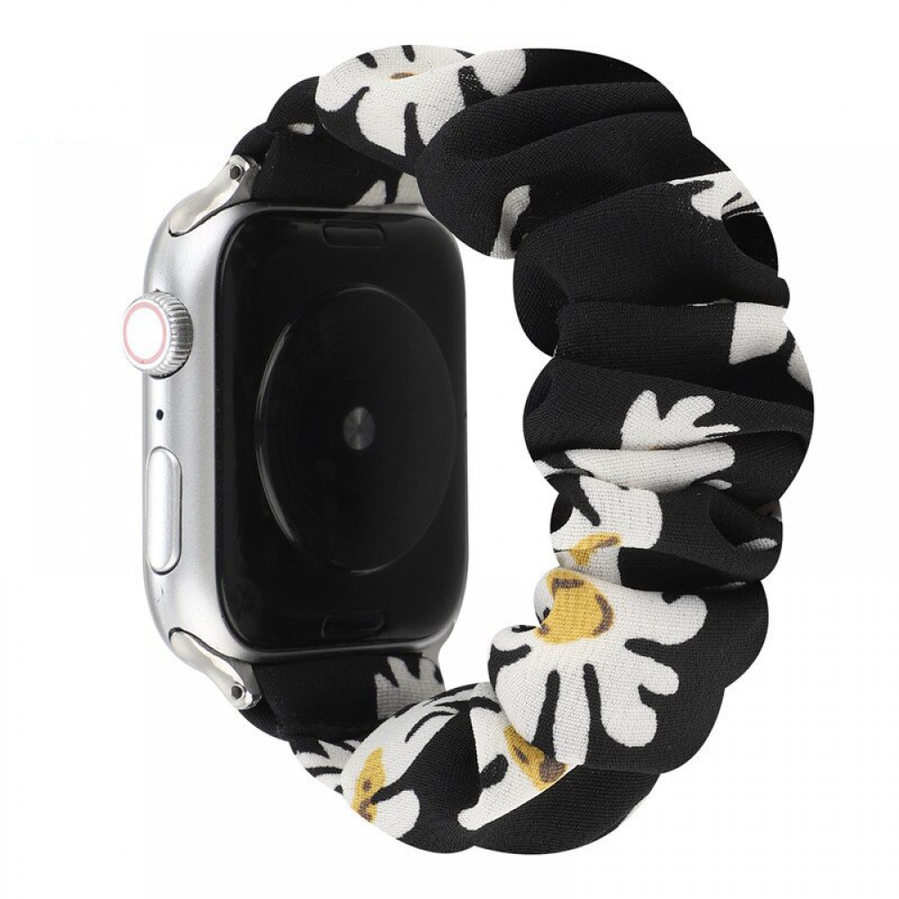 Stoff Ersatz Armband Scrunchie blumen schwarz - Apple Watch 38mm / 40mm / 41mm