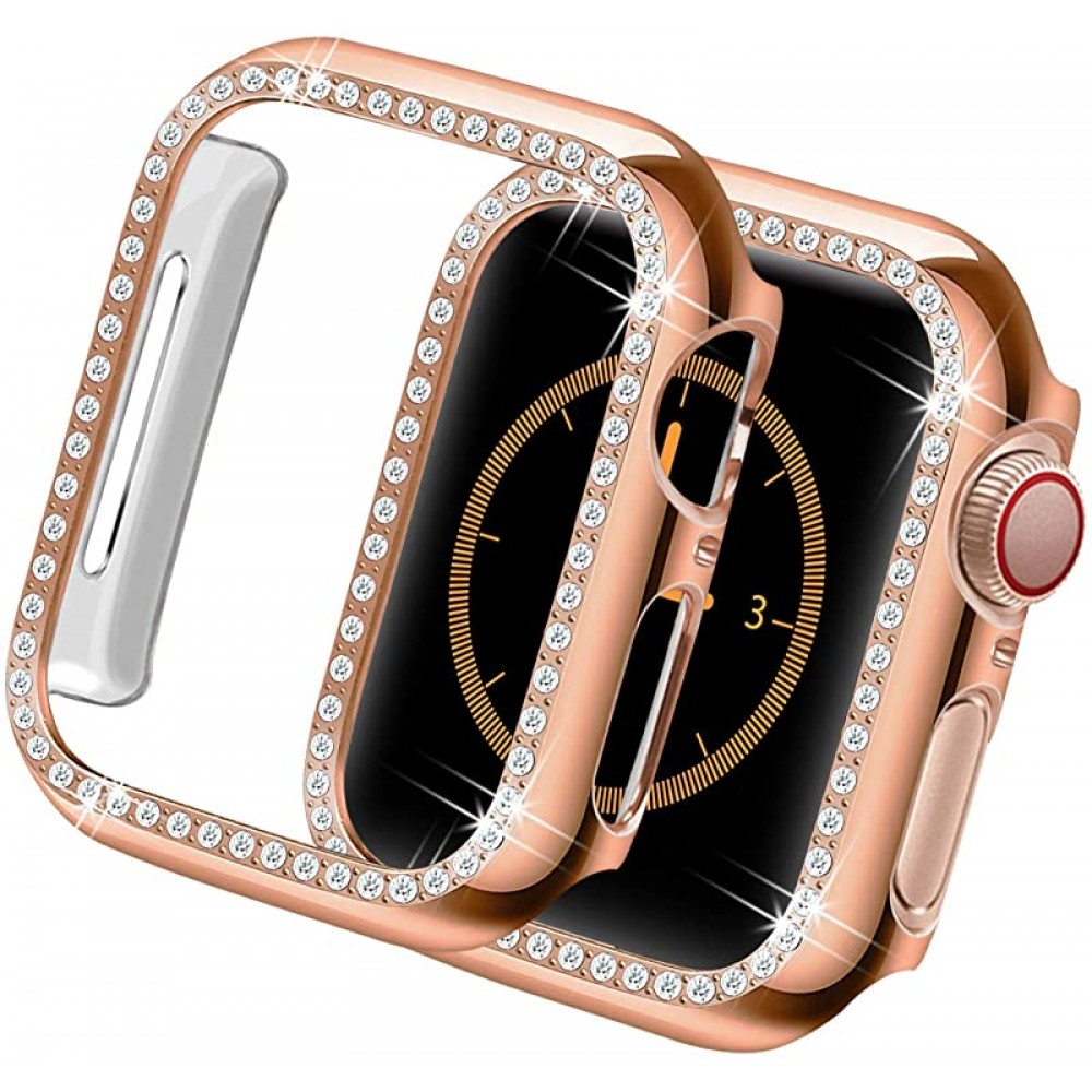 Coque Apple Watch 42mm - Strass or - Rose