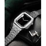 Apple Watch 45 mm Case Hülle - Schutzgehäuse und Armband aus Edelstahl 316L mit Klappschloss - Silber