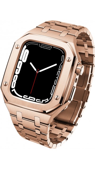 Coque Apple Watch 45 mm - Boîtier et bracelet en acier 316L avec boucle déployante - Or - Rose