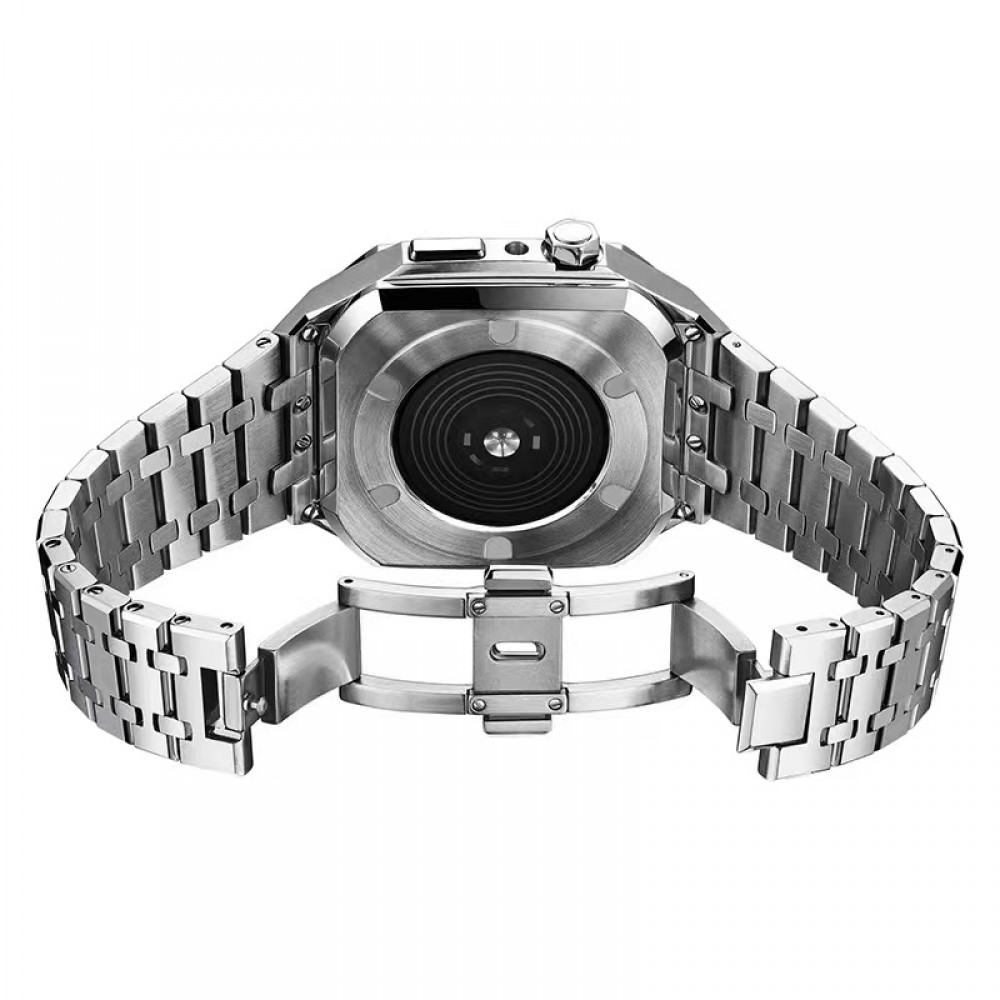 Coque Apple Watch 44 mm - Boîtier et bracelet en acier 316L avec boucle déployante - Argent
