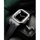 Apple Watch 45 mm Case Hülle - Schutzgehäuse aus Edelstahl 316L mit Silikonarmband - Silber / Schwarz