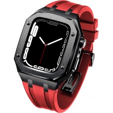 Apple Watch 45 mm Case - Schutzgehäuse aus Edelstahl 316L mit Silikonarmband - Schwarz / Rot