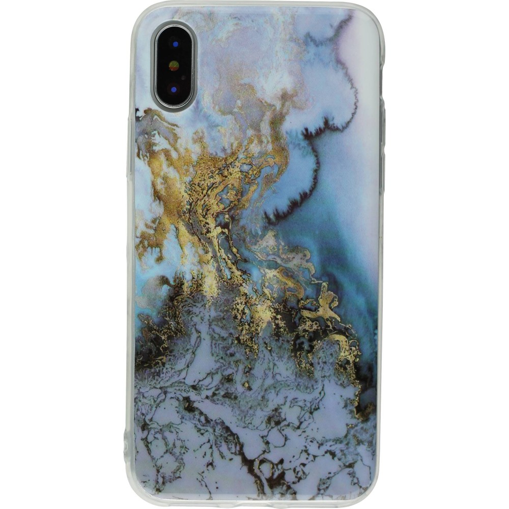 Coque iPhone X / Xs - Geometric Marble blue