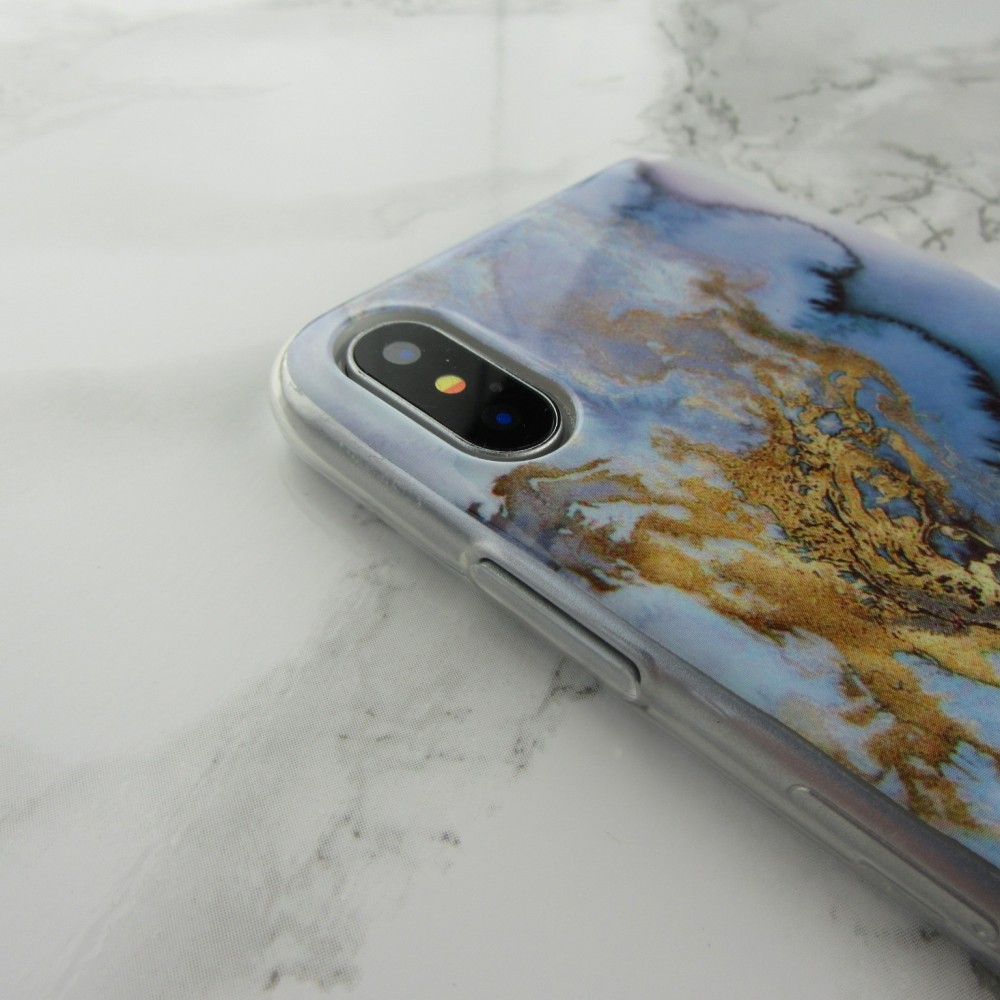 Coque iPhone X / Xs - Geometric Marble blue