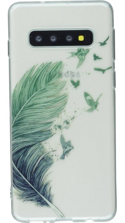 Coque Samsung Galaxy S10 - Gel plume oiseaux