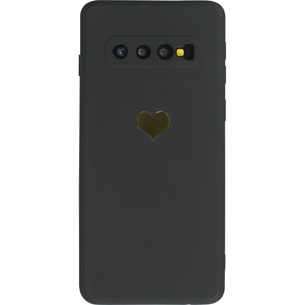 Coque Samsung Galaxy S10 - Silicone Mat Coeur doré - Noir
