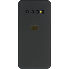 Coque Samsung Galaxy S10 - Silicone Mat Coeur doré - Noir