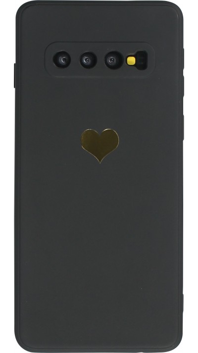 Coque Samsung Galaxy S10 - Silicone Mat Coeur doré - Noir