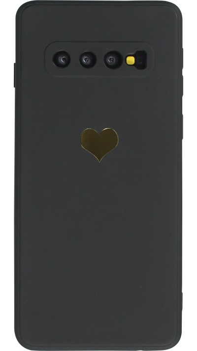 Samsung Galaxy S10 Case Hülle - Silikon Mat Herz gold - Schwarz