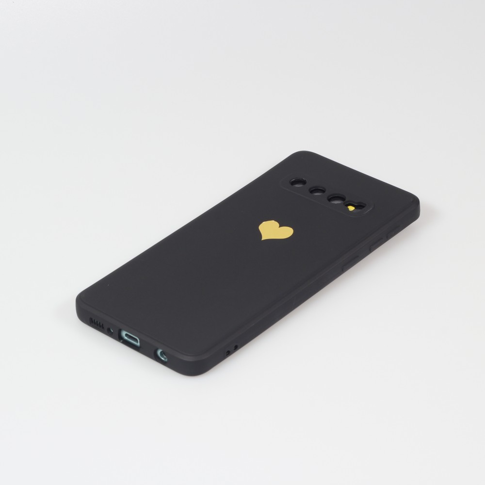 Coque Samsung Galaxy S10 - Silicone Mat Coeur doré - Noir