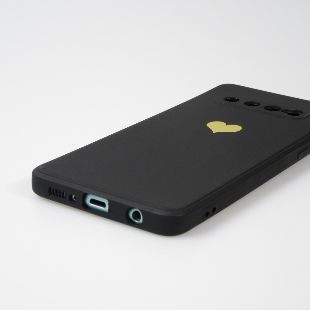 Coque Samsung Galaxy S10 - Silicone Mat Coeur doré - Noir