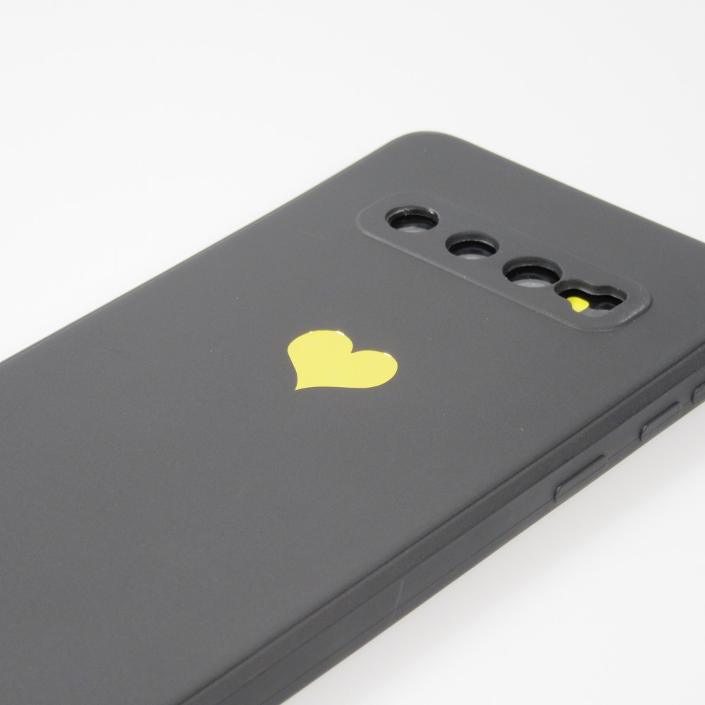 Coque Samsung Galaxy S10 - Silicone Mat Coeur doré - Noir