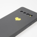 Coque Samsung Galaxy S10 - Silicone Mat Coeur doré - Noir